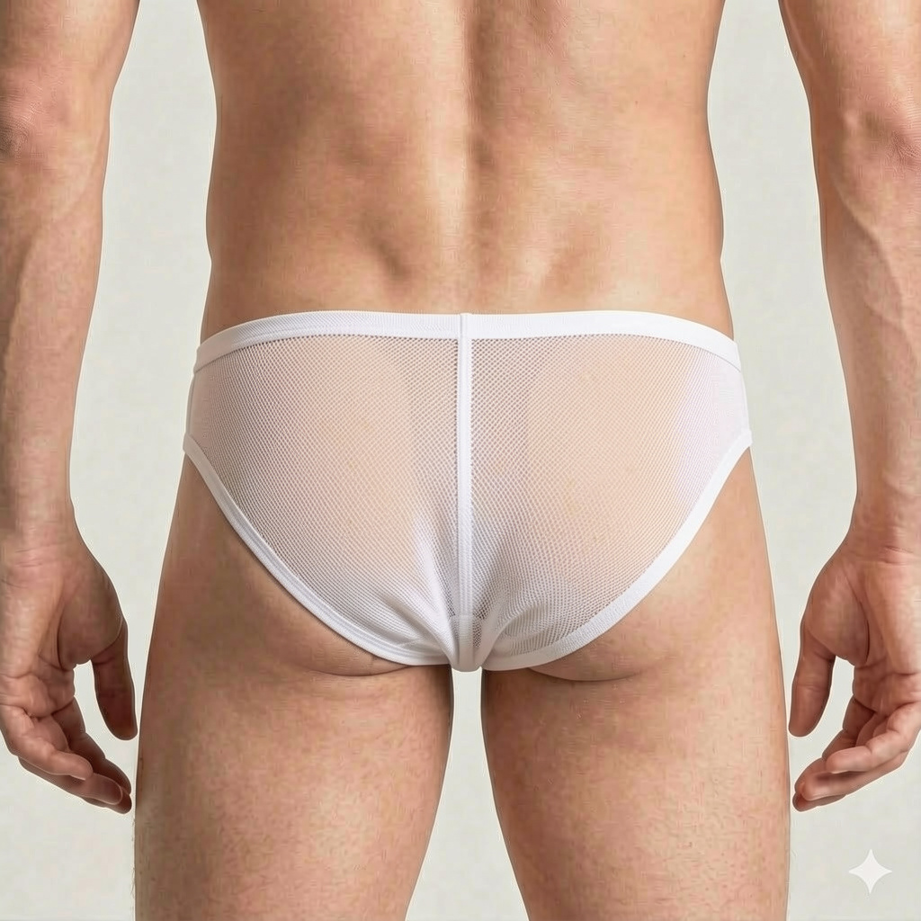 Men's Ultra-Sheer White Mesh Brief