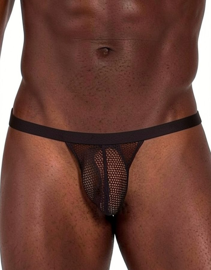 Men's Black Fishnet Mesh String Thong - Image 1