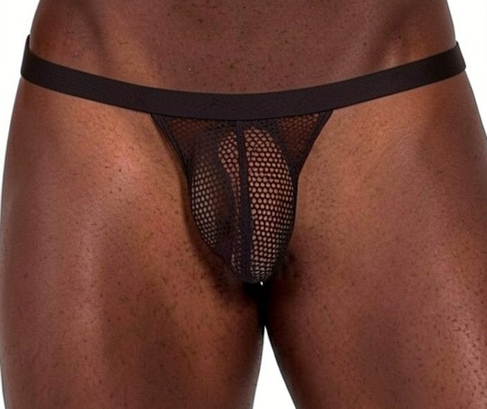 Men's Black Fishnet Mesh String Thong - Image 1