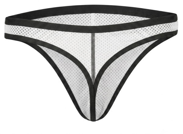 Black sheer mesh low-rise brief for men with lightweight modern design